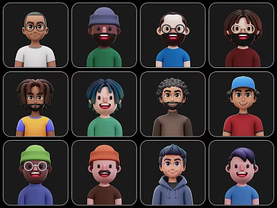 Multiple Diverse People Avatars With Different Hairstyles Colorful Outfits And Expressions 3d model