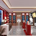 Chinese Style Seafood Shopping Mall Store With Red Display Counters And Blue Walls