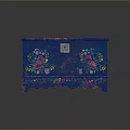 Blue Decorative Painted Box With Floral Patterns Lock White Lid And Decorative Feet