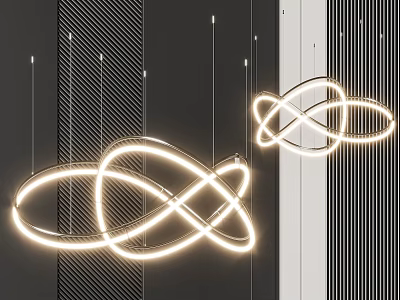 Modern Infinity Loop Illuminated Chandelier With Black And White Striped Wall 3d model