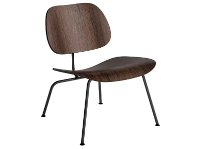 Modern Walnut Leisure Chair With Curved Backrest And Black Metal Legs Design 3d model