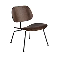 Modern Walnut Leisure Chair With Curved Backrest And Black Metal Legs Design