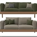 Modern Green And Beige Two Seater Sofas With Decorative Pillows And Wooden Frame