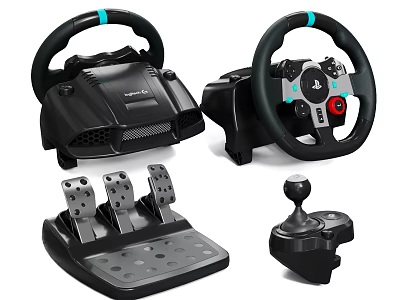 Professional Gaming Steering Wheel with Pedals and Gear Shifter for Simulation Driving Games 3d model