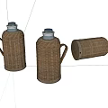 Wicker Woven Thermos Flask Set With Three Pieces As Practical Household Items