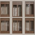 Brown Decorative Lattice Windows With Various Traditional Geometric Patterns Design 3d model