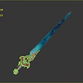 Fantasy Glowing Sword with Blue Blade Red Decorative Hilt Crystal Accents and Shiny Finish