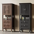 Traditional Wooden Storage Cabinet in Brown and Black with Doors Drawers for Home Storage