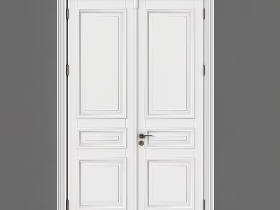White Double Panel Interior Doors With Classic Design And Metal Hardware 3d model