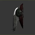 Futuristic Spacecraft 3D Model With Red Green Exterior Central Transparent Window And Side Propulsion Structures