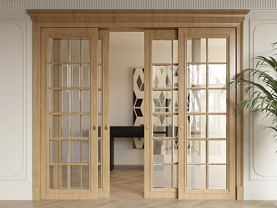 Wooden Sliding Doors With Glass Panels For Modern Interior Living Space 3d model