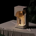 Architectural Model Featuring Warm Wall Lamp Illuminating Staircase Archway and Green Plants