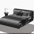 Modern Leather Tufted Double Bed With Pillows Blanket Bedside Tables And Lamp