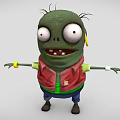 Cartoon Style Game Movie Character With Green Skin Big Eyes Red Vest And Blue Pants 3d model