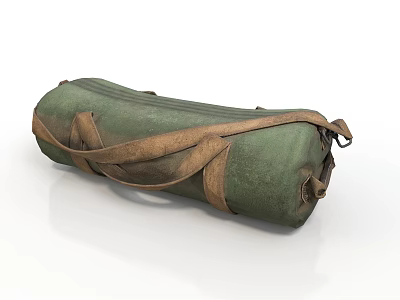 Green Canvas Roll Bag With Brown Straps For Travel And Outdoor Use 3d model