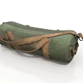 Green Canvas Roll Bag With Brown Straps For Travel And Outdoor Use