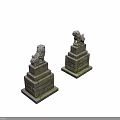 Ancient Traditional Stone Lion Statues With Intricate Carved Details On Pedestals