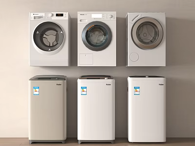 Haier Washing Machines Various Models Including Front Load And Top Load In White And Beige 3d model