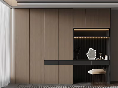 Modern Minimalist Study Room Interior With Wooden Bookshelf Desk Table Lamp And Mirror 3d model