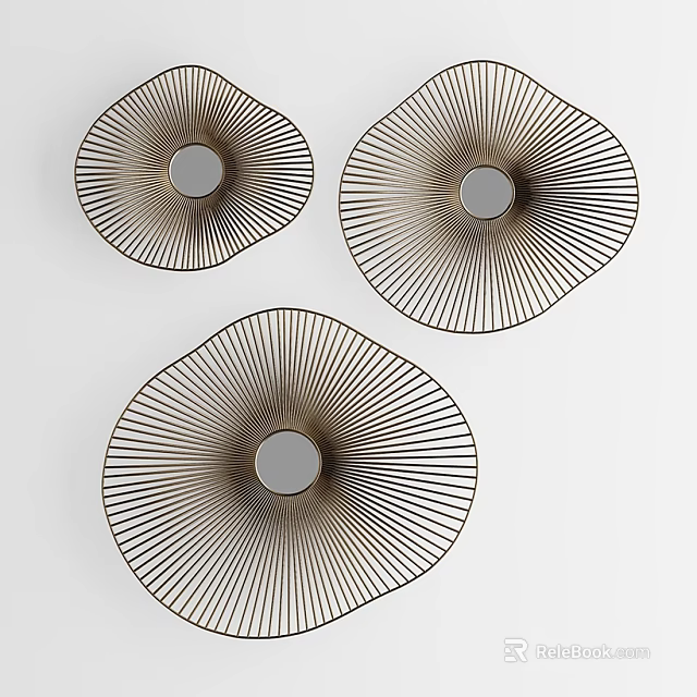 Modern Wall Lamps With Radial Striped Design And Circular Metal Frames 3d model 