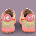 Beige Sneakers With Pink Sole Red Star Design Black Laces And Pink Tongue