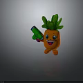 Cute Carrot Plush Toy With Green Leaves Smiling Face And Green Toy Gun