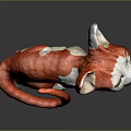 Cute Red And White Cat Sculpture With Large Ears Green Eyes And Curled Tail
