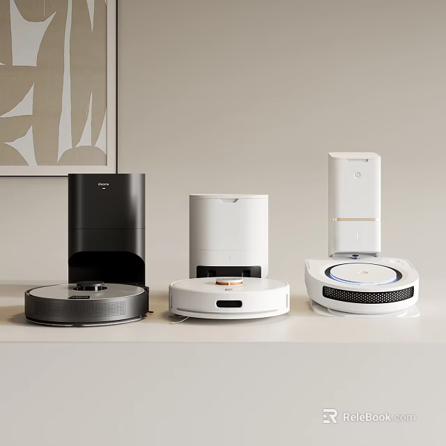Modern Robotic Vacuum Cleaners On Table With Black And White Designs 3d model 