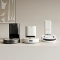 Modern Robotic Vacuum Cleaners On Table With Black And White Designs