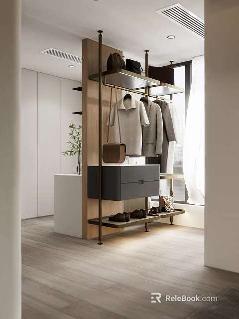 Modern Elegant Walk in Closet Interior Design With Hanging Clothes Drawers And Shoes 3d model 