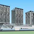 Modern Commercial Complex Exterior Featuring High Rise Buildings And Glass Facade Design
