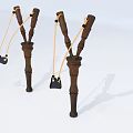 Two Handcrafted Wooden Slingshots With Elastic Bands And Leather Pouches Design