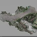 Architectural Topographic Model With Green Pink Gray Irregular Terrain Pathways And Divided Regions