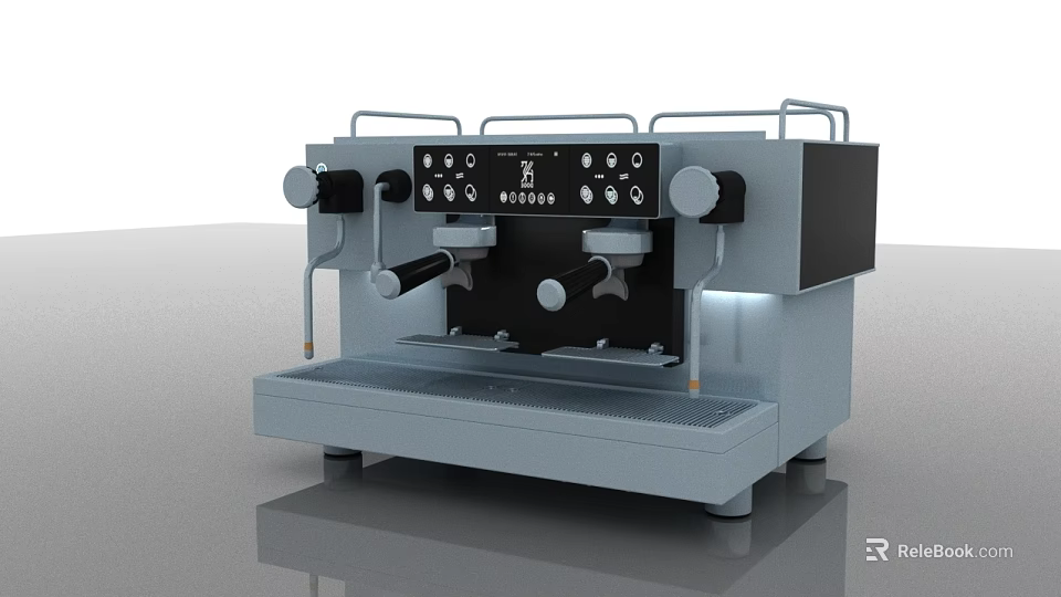 Professional Coffee Machine As Modern Kitchen Appliance With Control Panel And Dual Spouts 3d model