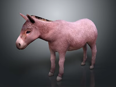 Realistic Pink Donkey With Smooth Fur Standing On Gray Background 3d model