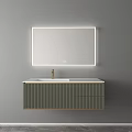 Modern Bathroom Vanity Design With Lighted Round Rectangular Mirrors Green White Cabinets 3d model