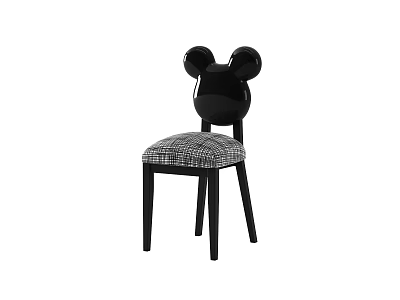 Designer Leisure Chair With Mickey Mouse Ear Shaped Backrest Black Frame And Plaid Fabric Seat 3d model