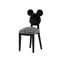 Designer Leisure Chair With Mickey Mouse Ear Shaped Backrest Black Frame And Plaid Fabric Seat