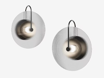 Modern Circular Wall Sconces With Striped Metallic Shade And Warm Ambient Lighting 3d model