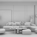 Modern Living Room Sofa Coffee Table Set With Accent Chairs And Decorative Vases