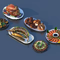 Delicious Assorted Food Platter with Roast Turkey Ribs Shrimp Fish and Vegetables