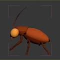 Red Cartoon Insect with Big Yellow Eyes 3D Render on Grey Background