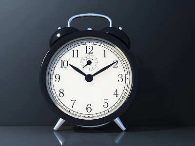 Black Alarm Clock With Bells White Dial Black Numbers And Silver Stand 3d model