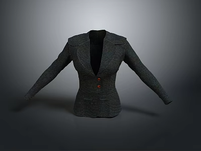 Classic Dark Colored Blazer Jacket With Lapel Design And Decorative Buttons 3d model