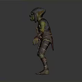 Male Fantasy Creature With Green Skin Horns And Tattered Armor Standing