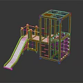 Brown Blue Kids Playground Equipment With Slide Climbing Net Safety Railings And Platforms