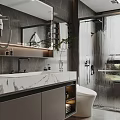 Modern Bathroom Interior Design With Marble Countertop Large Mirror Glass Shower Area Window With Blinds