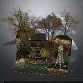 Rustic Country Cottage Home Surrounded by Trees Vintage Car and Water Tower Garden
