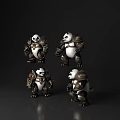 Reptile Figures In Battle Armour Standing On Black Reflective Background
