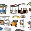 Various Style Mobile Food Carts With Wheels Umbrellas For Street Vending